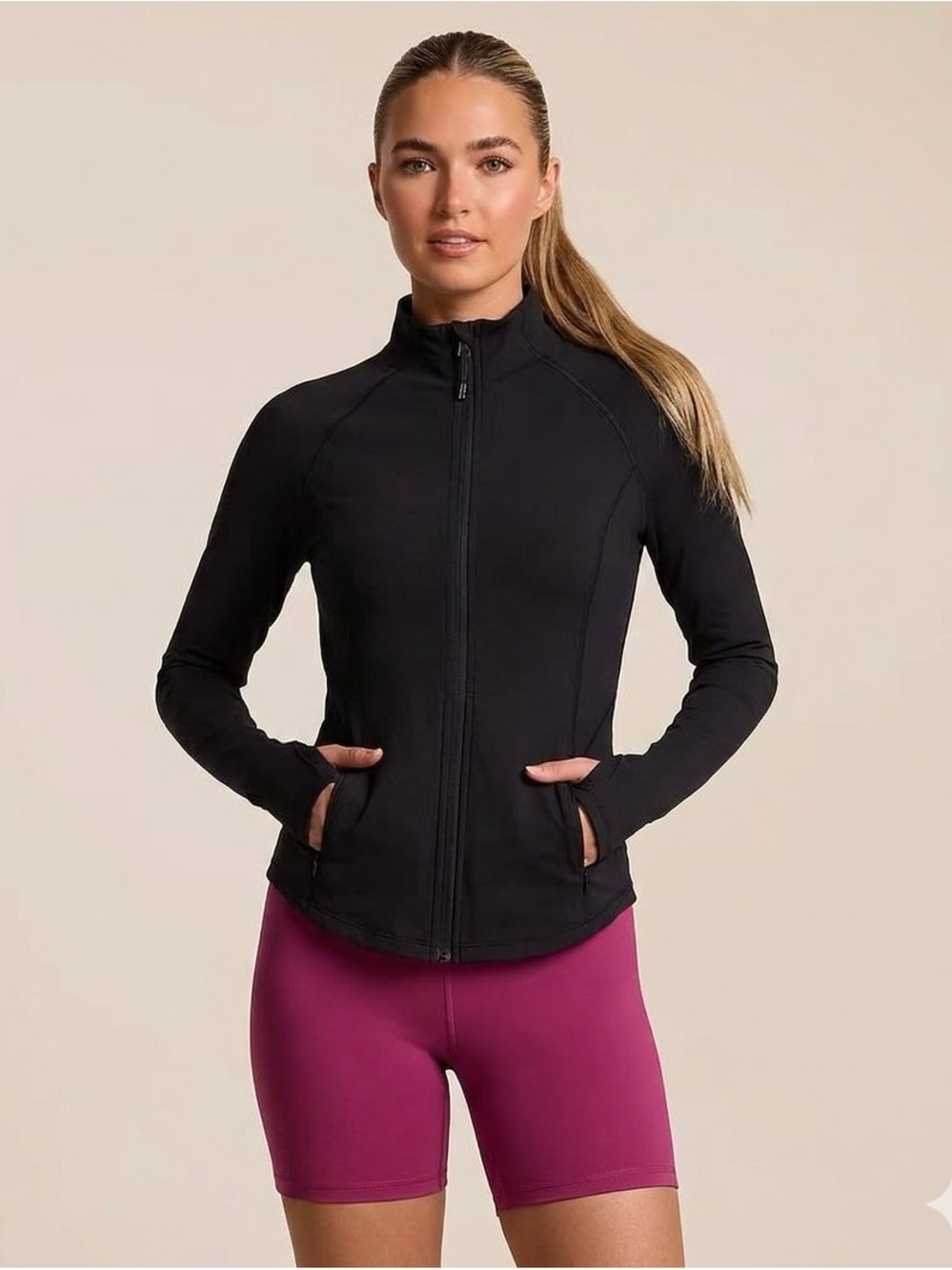 Old Navy Black Full-Zip Long Sleeve Activewear Top